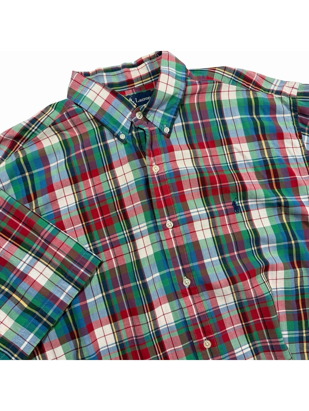 Ralph Lauren Men’s Blake Madras Plaid Short Sleeve Button-Down Shirt  Size L